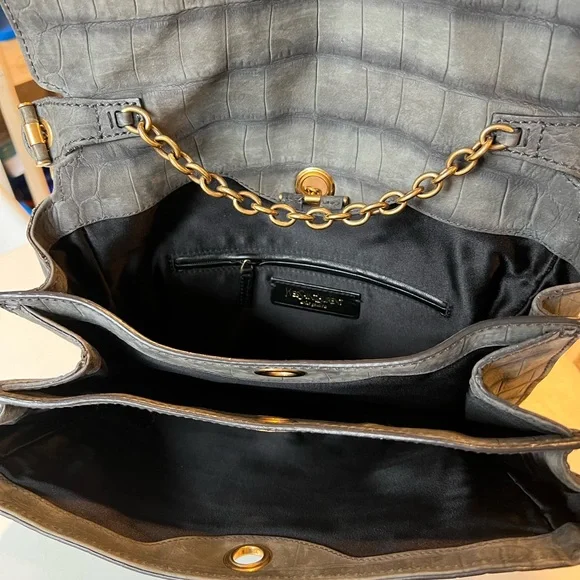 Yves Saint Laurent YSL Crocodile Embossed Nubuck Catwalk Bag in Anthracite Grey - Picture 4 of 7
